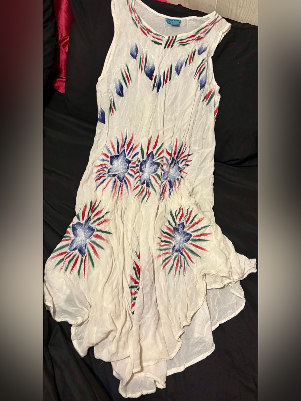 White Boho Sunburst Embroidered Sleeveless Dress